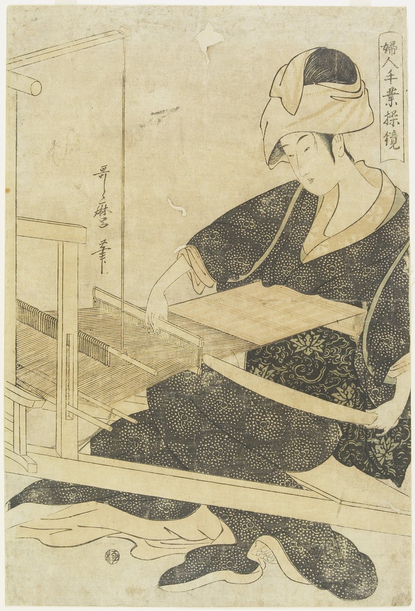 iVævning på en væv c. 1797-1798 af Kitagawa Utamaro