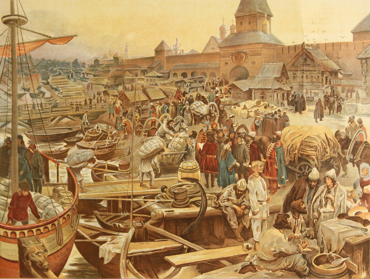 Novgorod Havn, 1907 af Klavdiy Vasilievich Lebedev