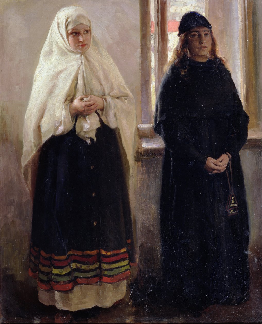 To verdener (olie på lærred) af Klavdiy Vasilievich Lebedev