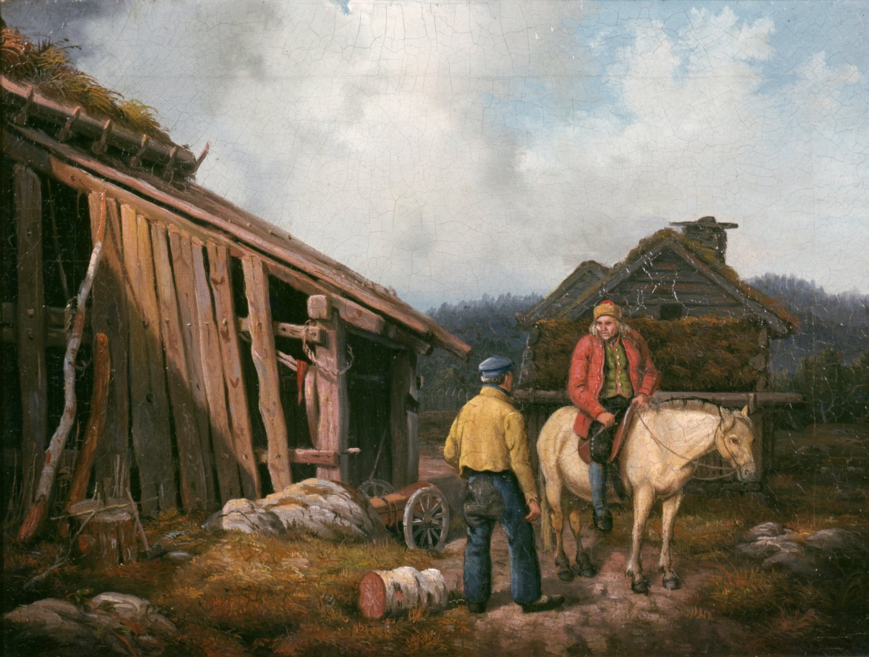 Man on Horse (olie på lærred) af Knud Bergslien