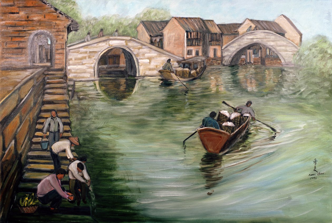 Washing Clothes by the Stream, 1995 af Komi Chen