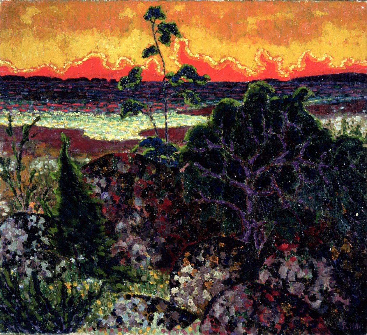 Landskab med en rød sky, 1913-14 af Konrad Magi