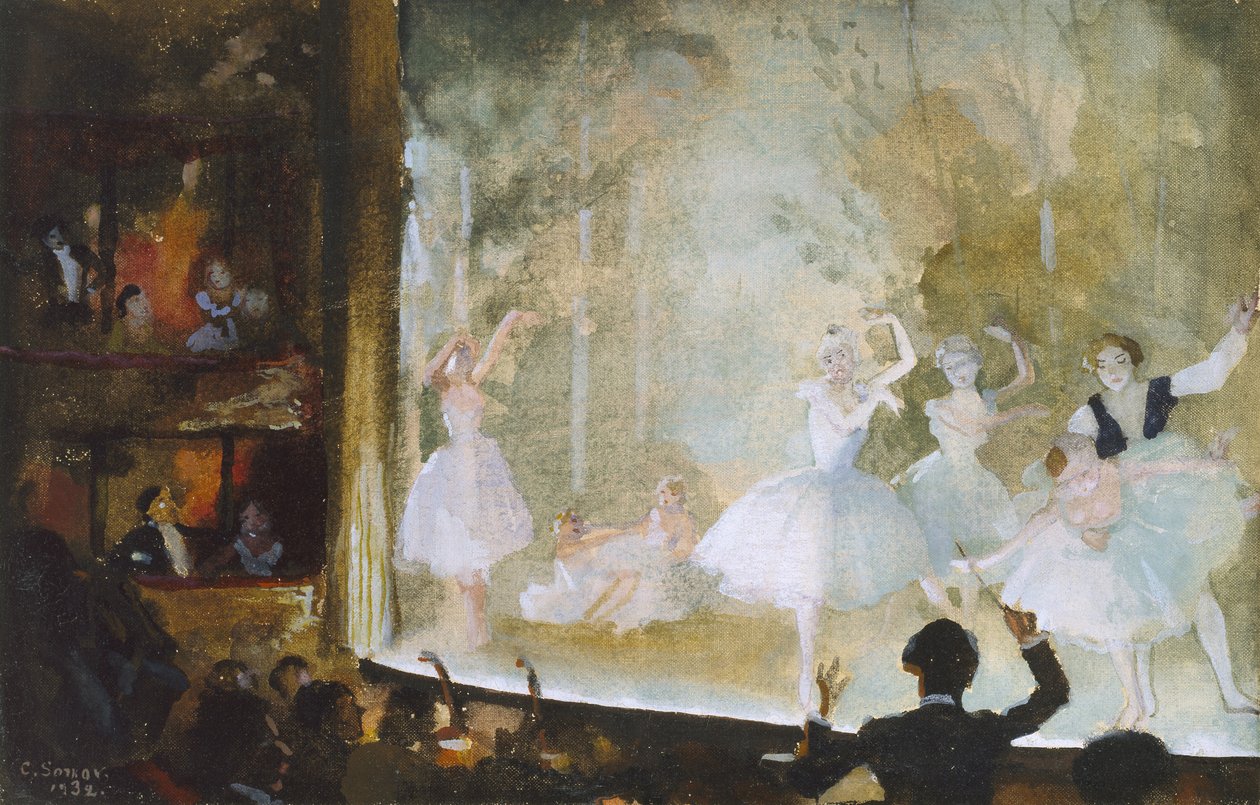Russisk ballet, Champs-Elysées: Les Sylphides, 1932 (Kropsfarve på linned) af Konstantin Andreevic Somov