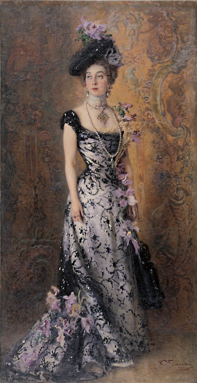 Elegant med orkideer, 1900 af Konstantin Egorovich Makovsky
