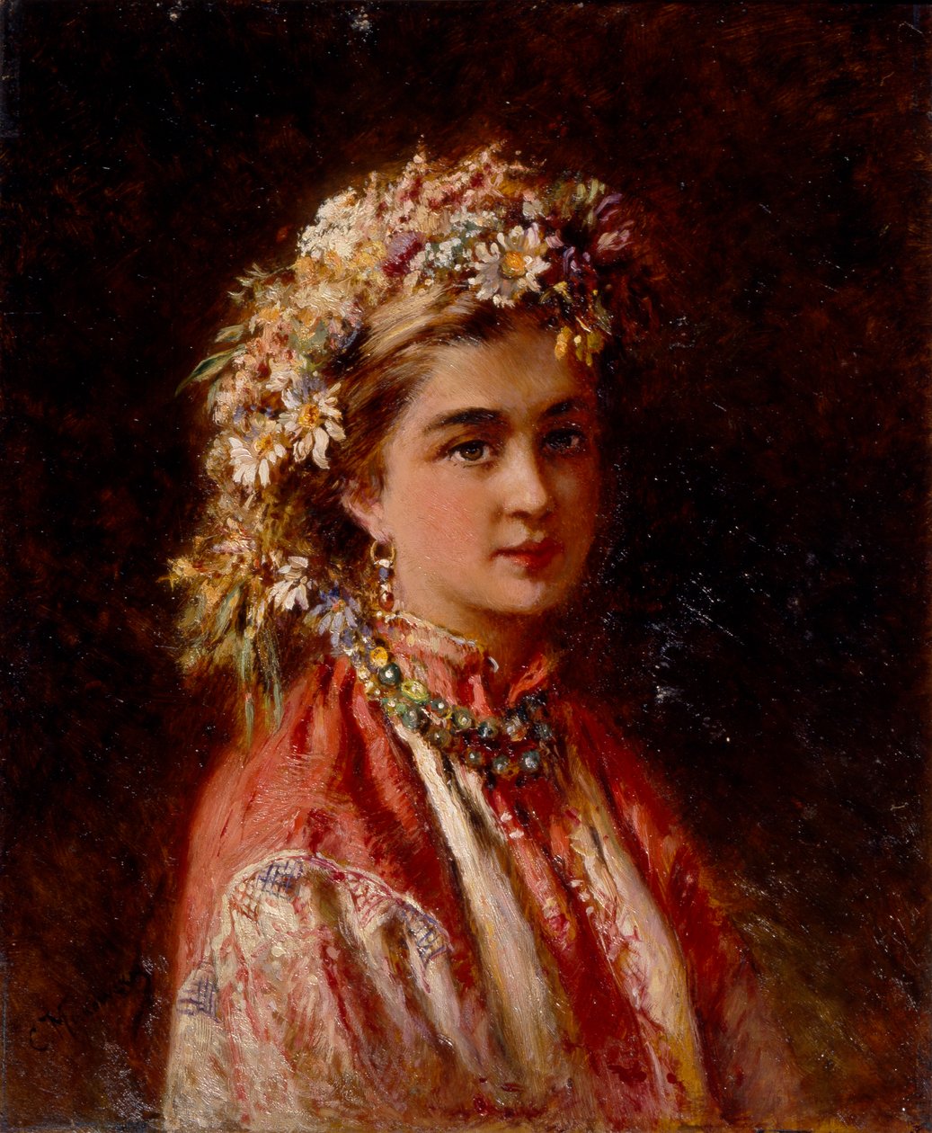 Ung pige med blomsterkrans af Konstantin Egorovich Makovsky
