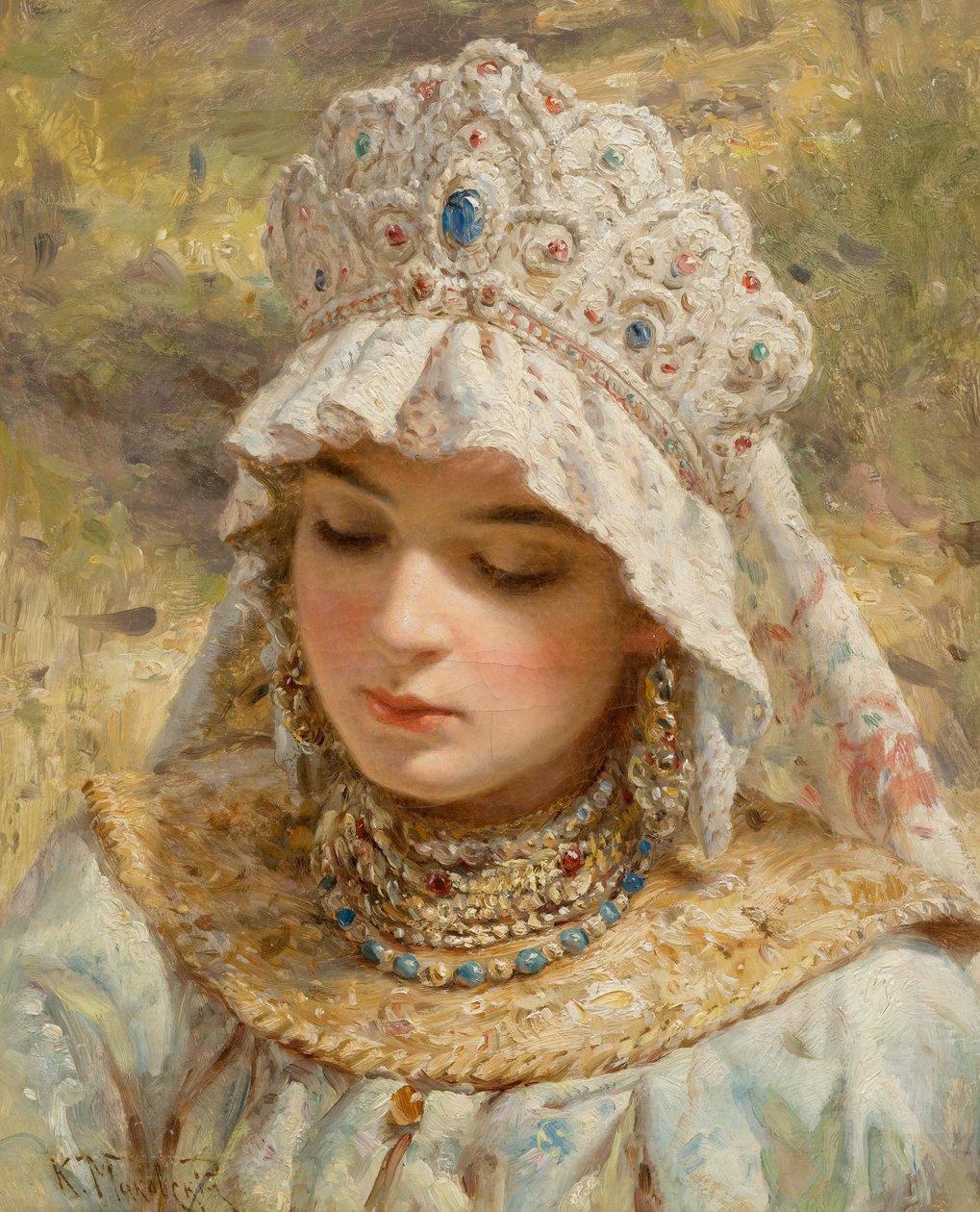 Konstantin Makovsky (attr) Pige med Kokoshnik af Konstantin Makovsky