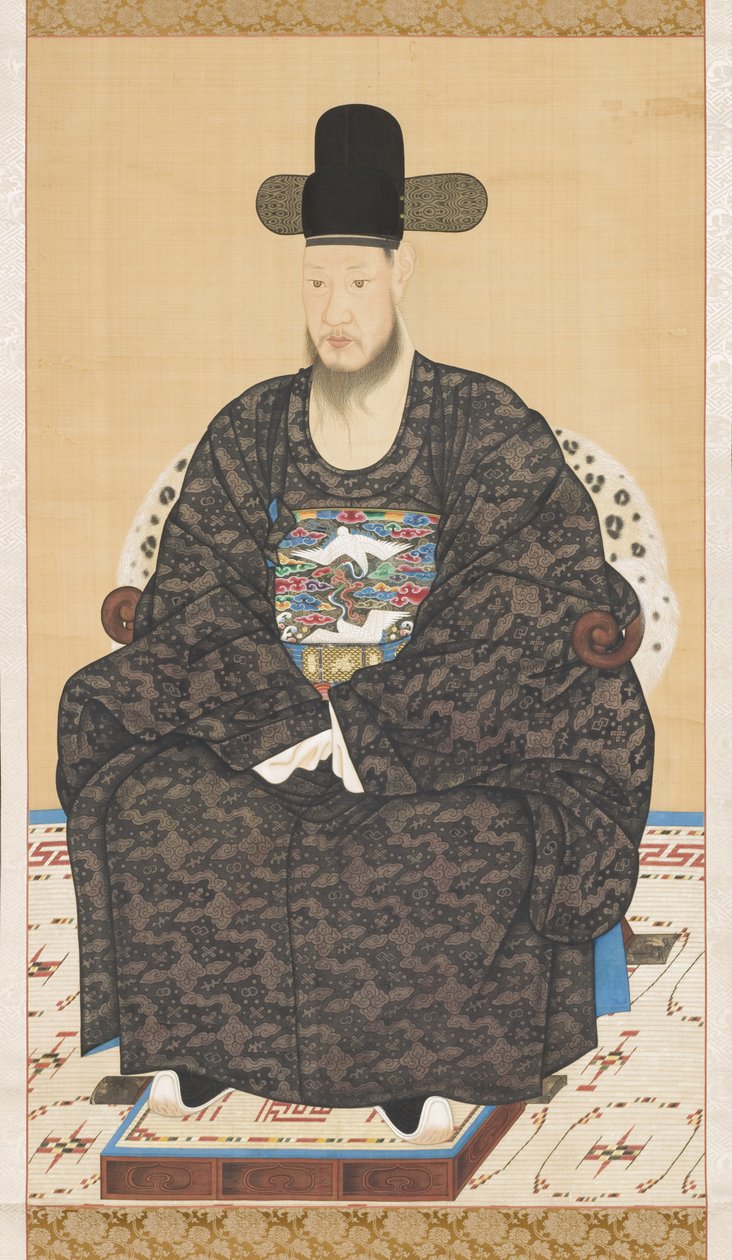 Portræt af lærd-officiel kappe, 1800-tallet (hængende rulle, blæk og farve på silke) af Korean School