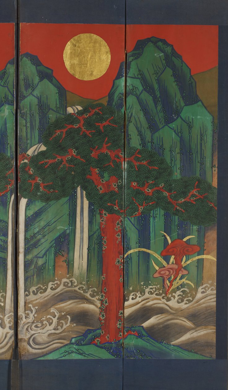 Landskab (tempera og bladguld på panel) af Korean School