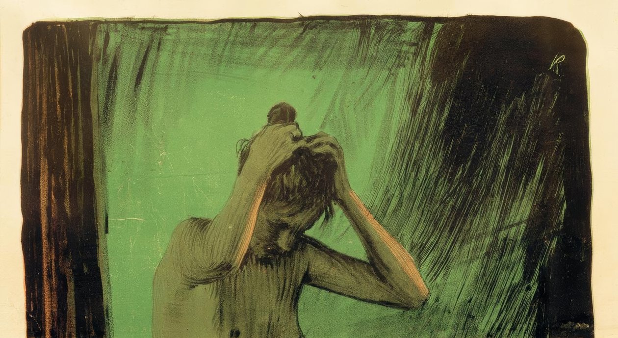 Kvinde ordner sit hår af Käthe Kollwitz