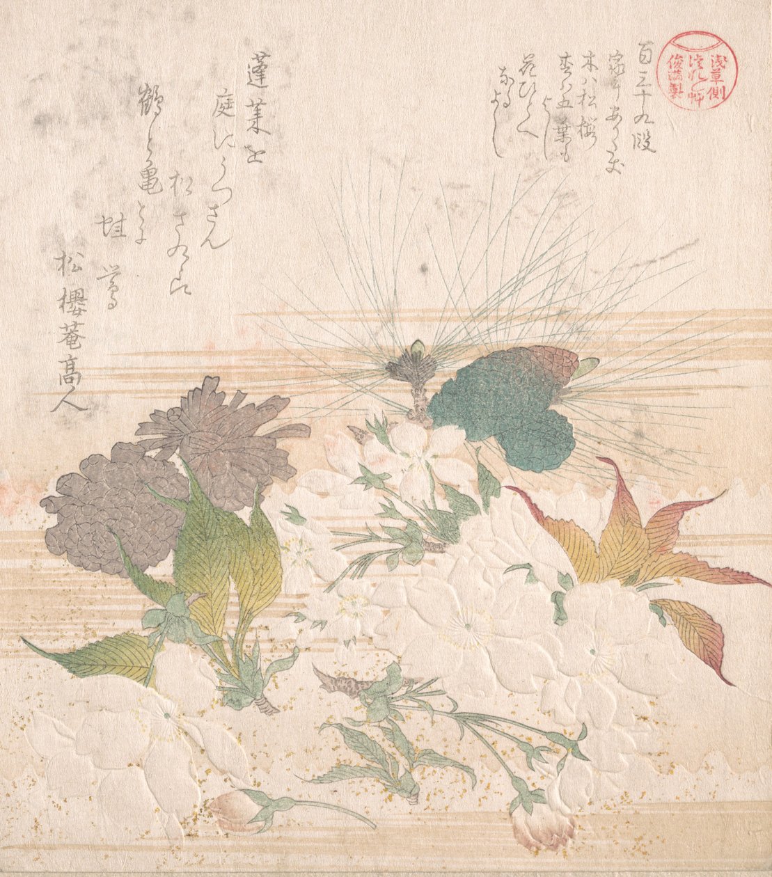 Kirsebærblomster og fyrrekogler, 1800-tallet. af Kubo Shunman