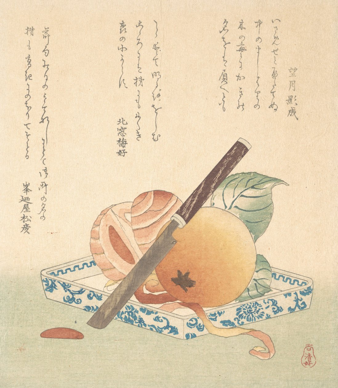 Persimmons på en tallerken, 1800-tallet. af Kubo Shunman