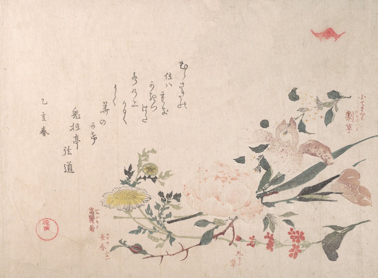 Rose, Iris, Primrose og Daisy, 1815. af Kubo Shunman