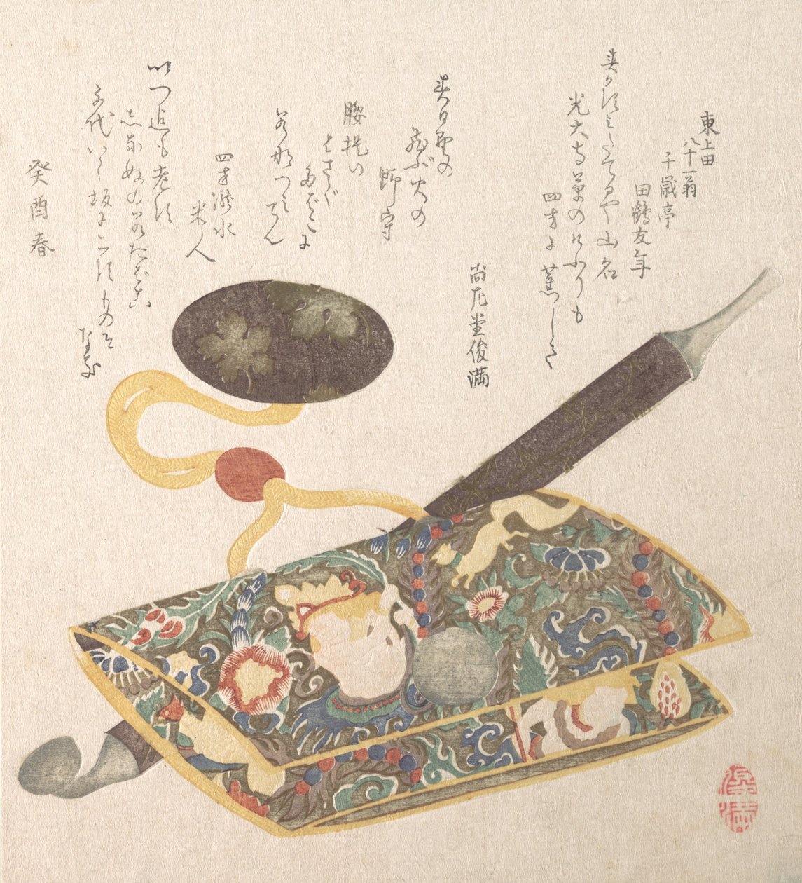 Tobakspose og pibe, 1813. af Kubo Shunman