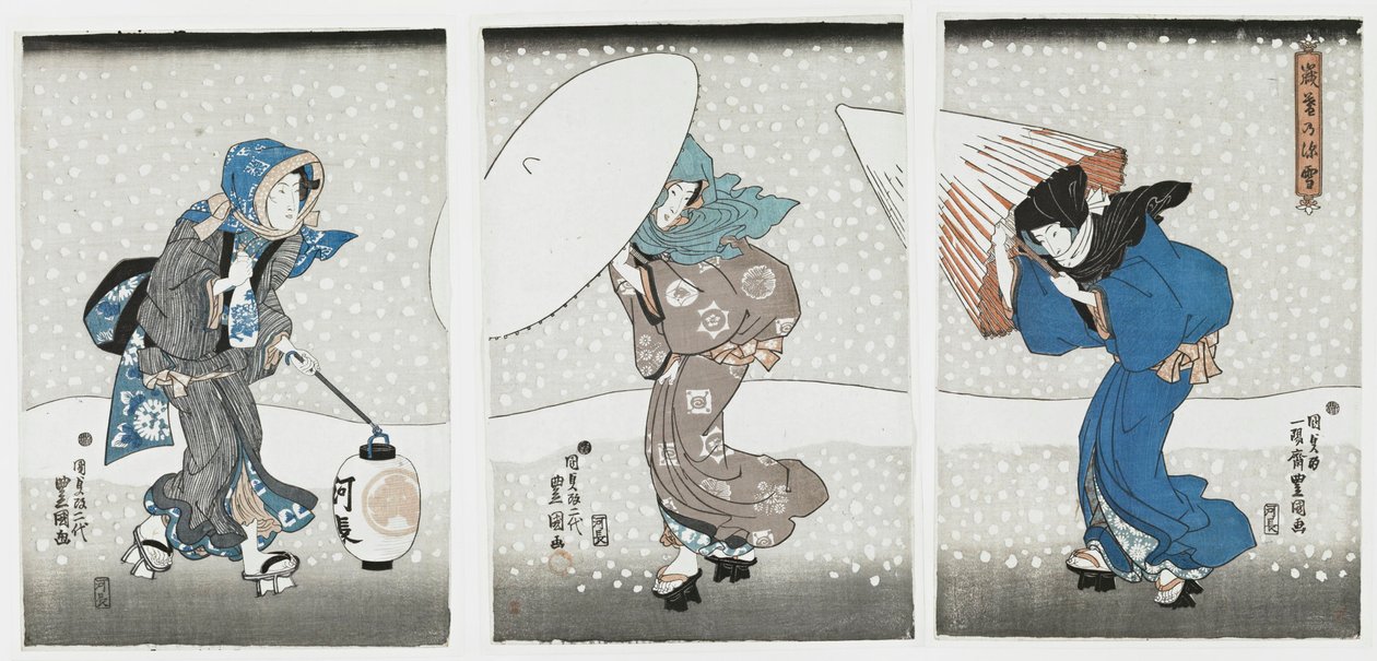 Tung sne ved årets udgang, 1844. af Kunisada