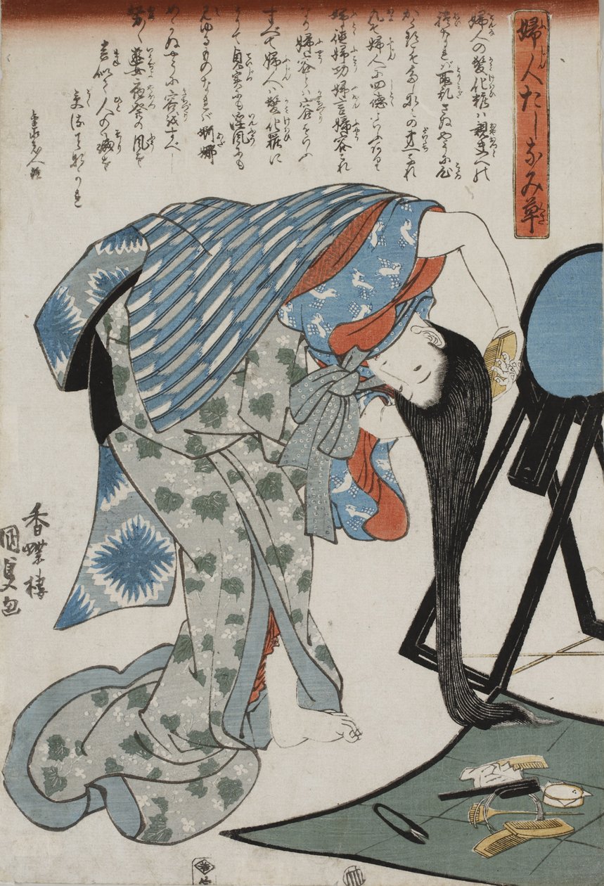 Kvinde, der reder sit hår, 1847. af Kunisada