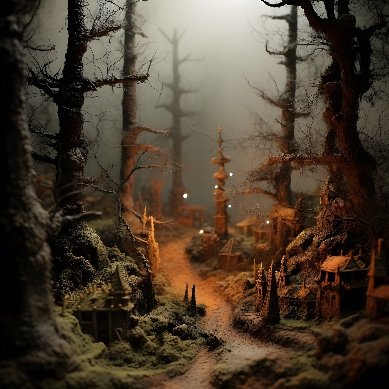 Miniature tilt-shift Halloween-skov med tågede træer og en uhyggelig atmosfære 4 af Kurt Heppke