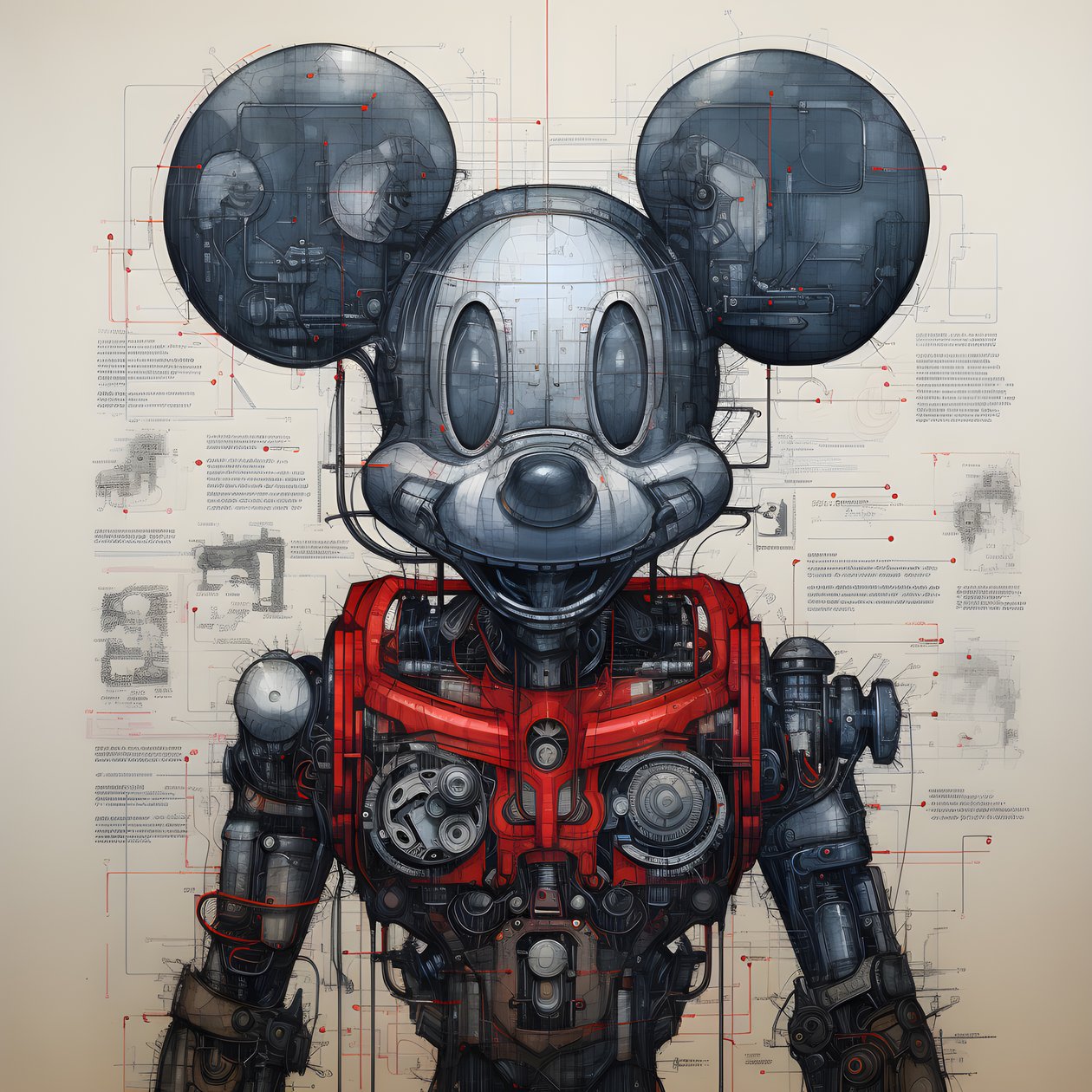 Tekniske tegninger af Cyberpunk Mickey Mouse 1 af Kurt Heppke