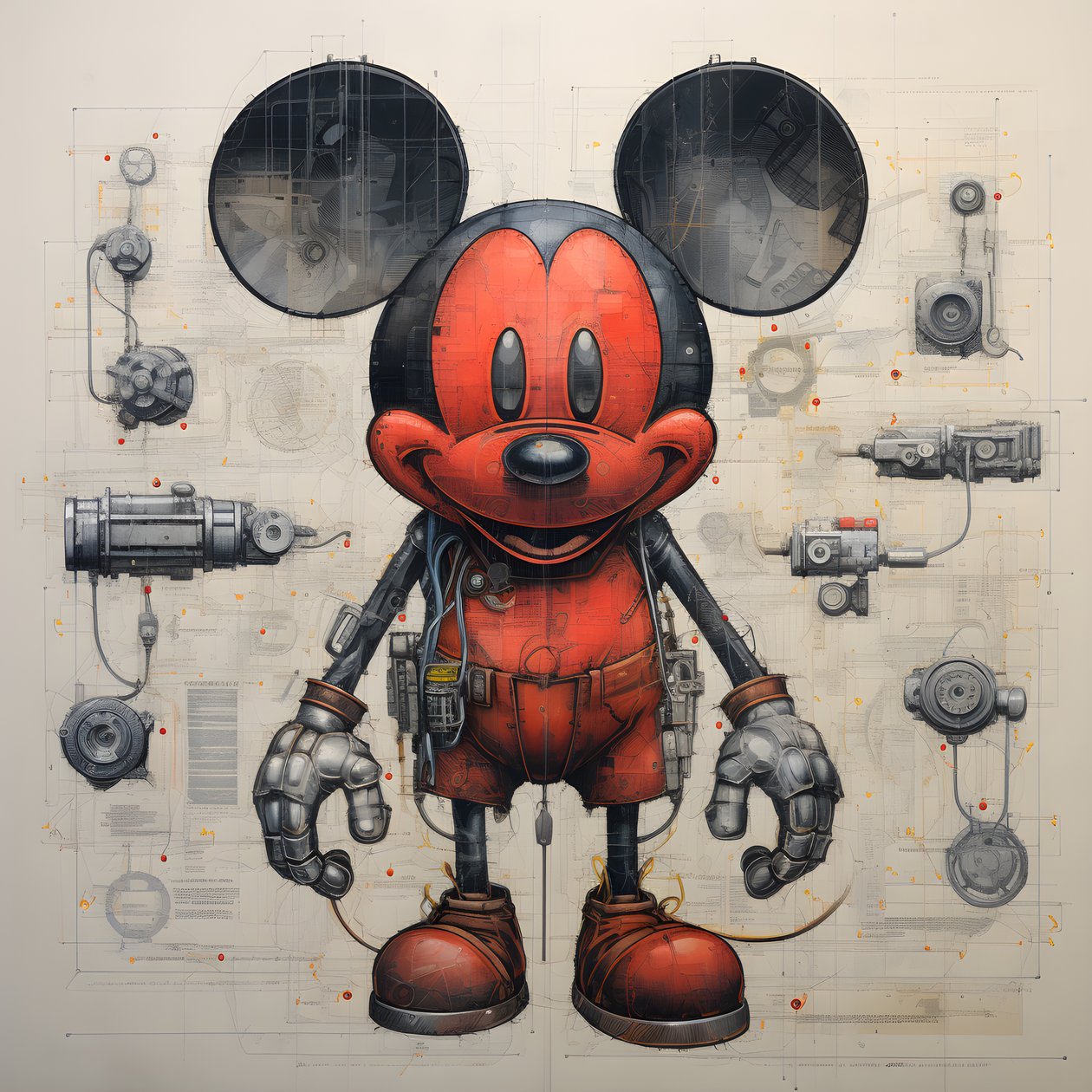 Tekniske tegninger af Cyberpunk Mickey Mouse 2 af Kurt Heppke
