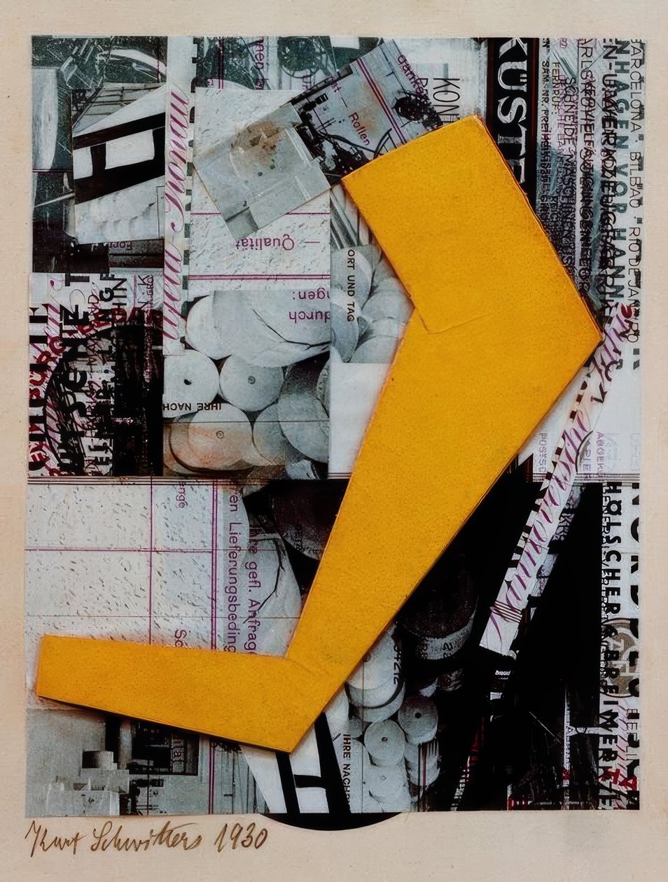 Unavngivet (med gul form) af Kurt Schwitters