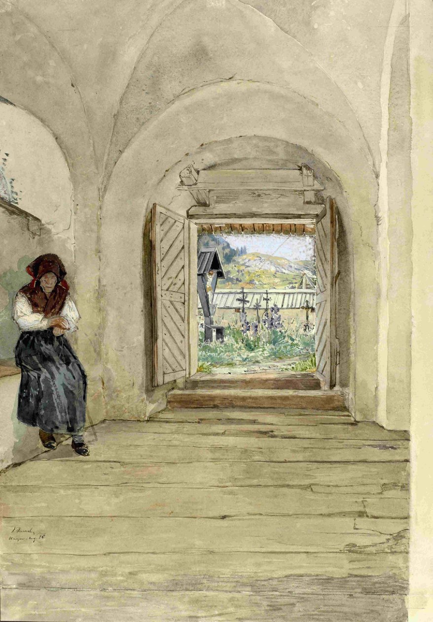 Udsigt fra kirken St. Andrew på kirkegården i Podkorenun af Ladislav Benesch