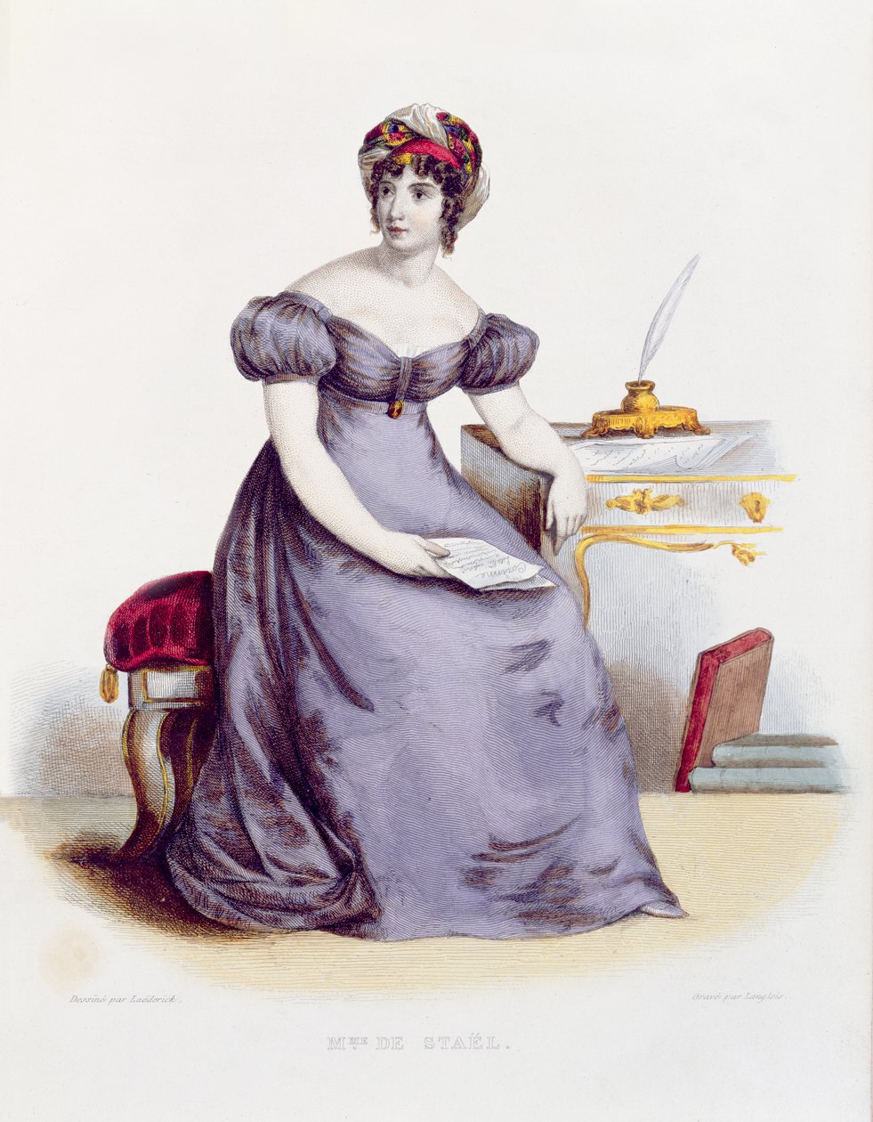 Mme de Stael, ca. 1840 (farvegravering) af Laederick