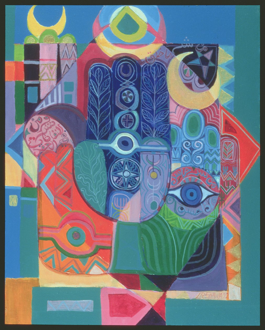Hænder som amuletter I, 1992 (akryl på lærred) af Laila Shawa