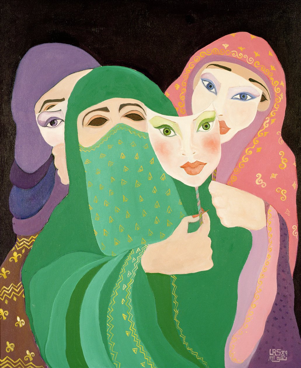 Masker, 1989 (akryl på lærred) af Laila Shawa