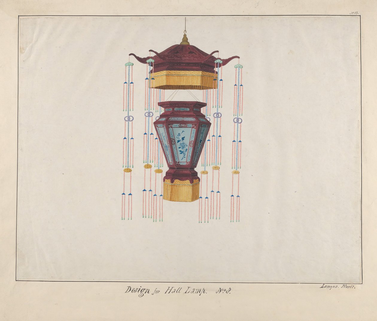 Design til en halllampe, ca. 1800-1810. af Lamqua