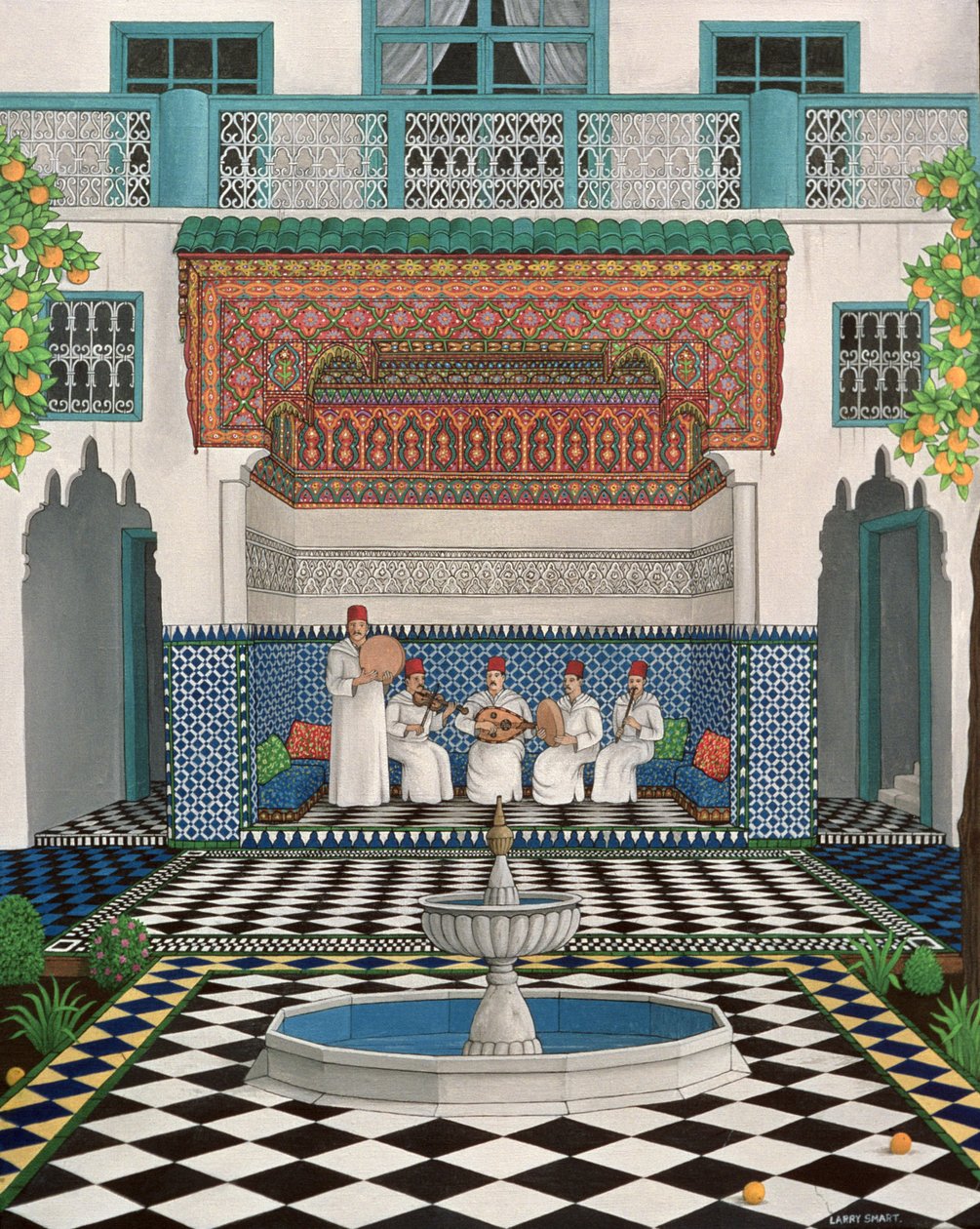 En Riad i Marrakech, 1992 (akryl på lærred) af Larry Smart