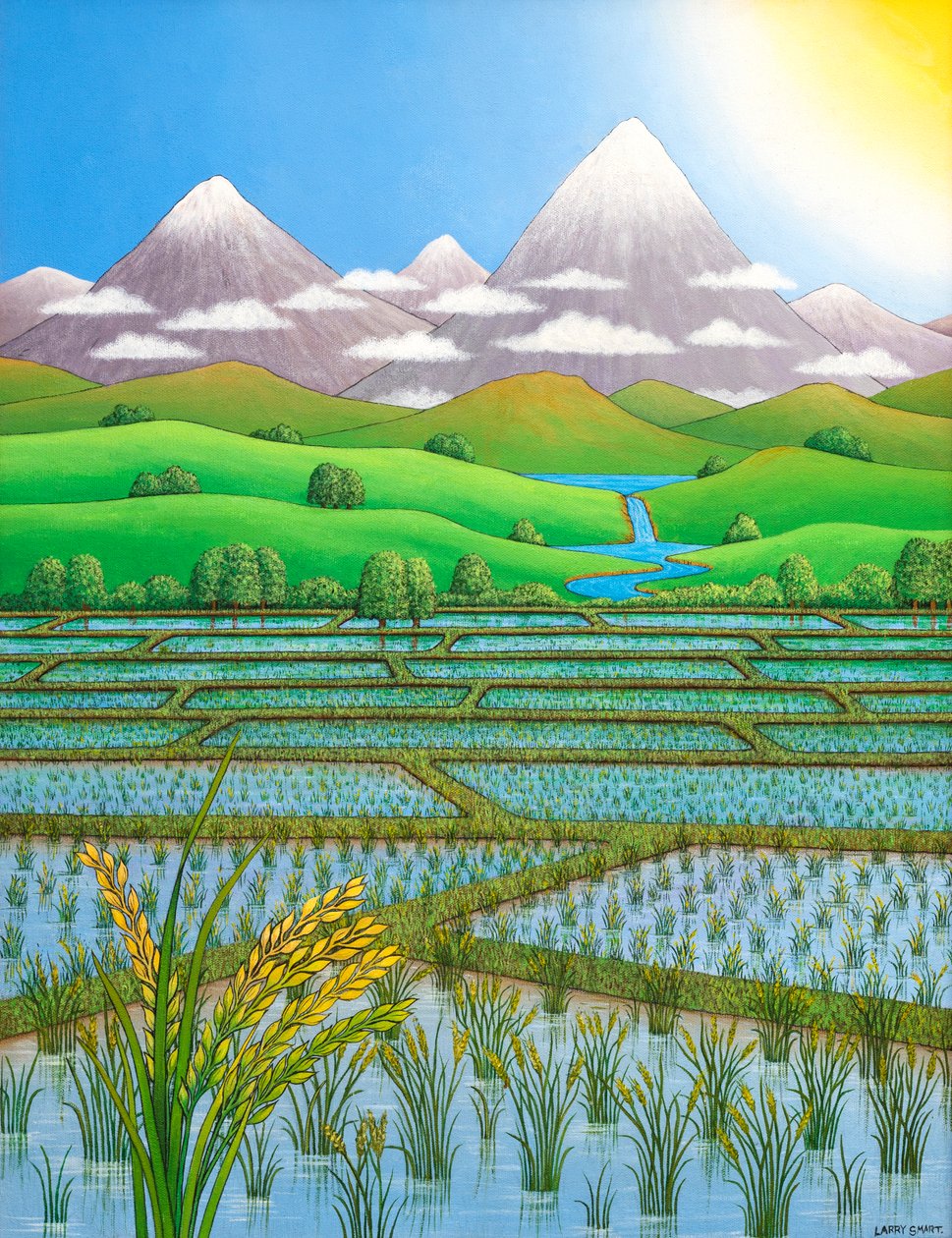 Japan Rice Paddy Field, 1997 (akryl) af Larry Smart