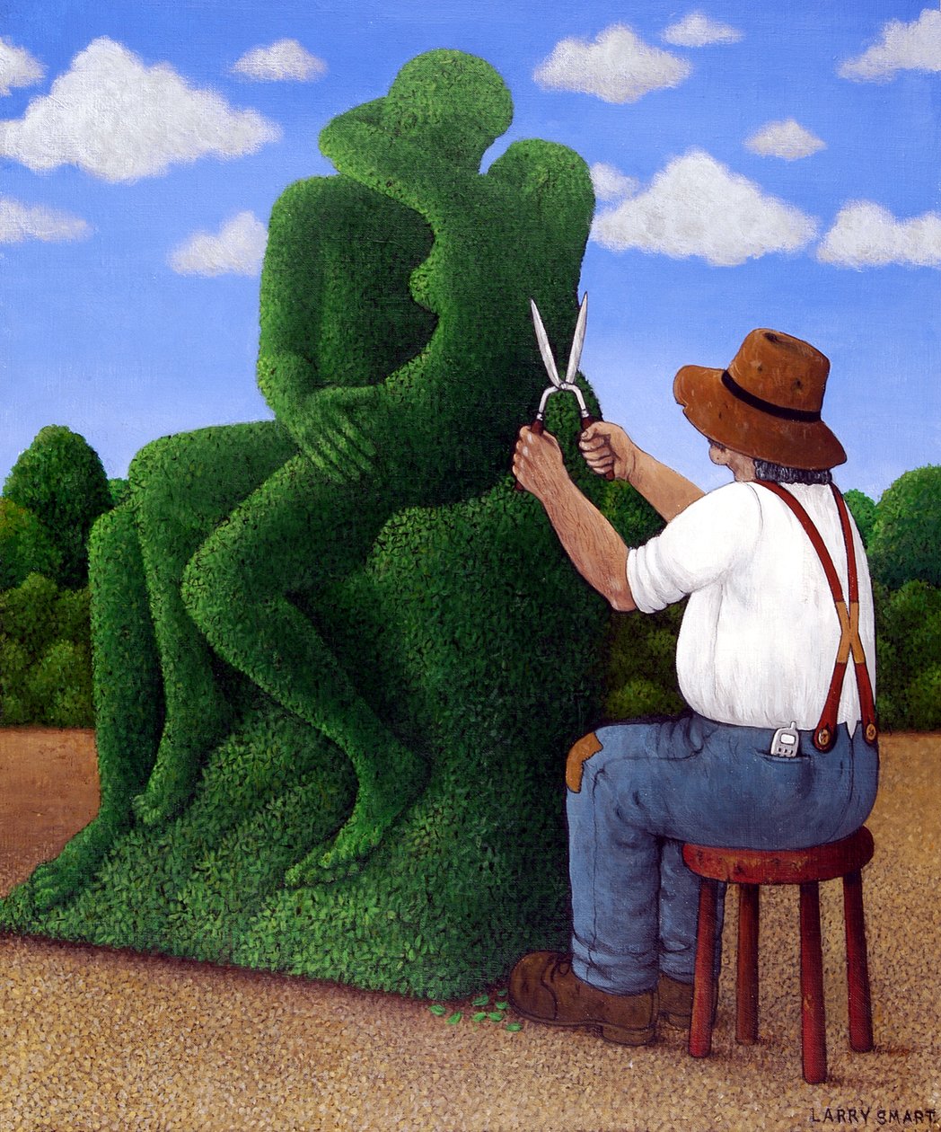 Topiary Kiss (akryl på linned) af Larry Smart