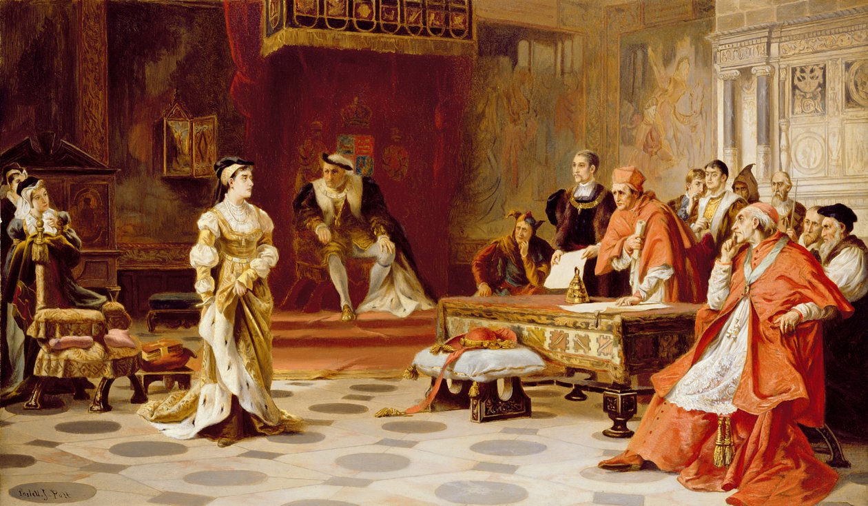 Retssagen mod dronning Katherine, ca. 1880 af Laslett John Pott