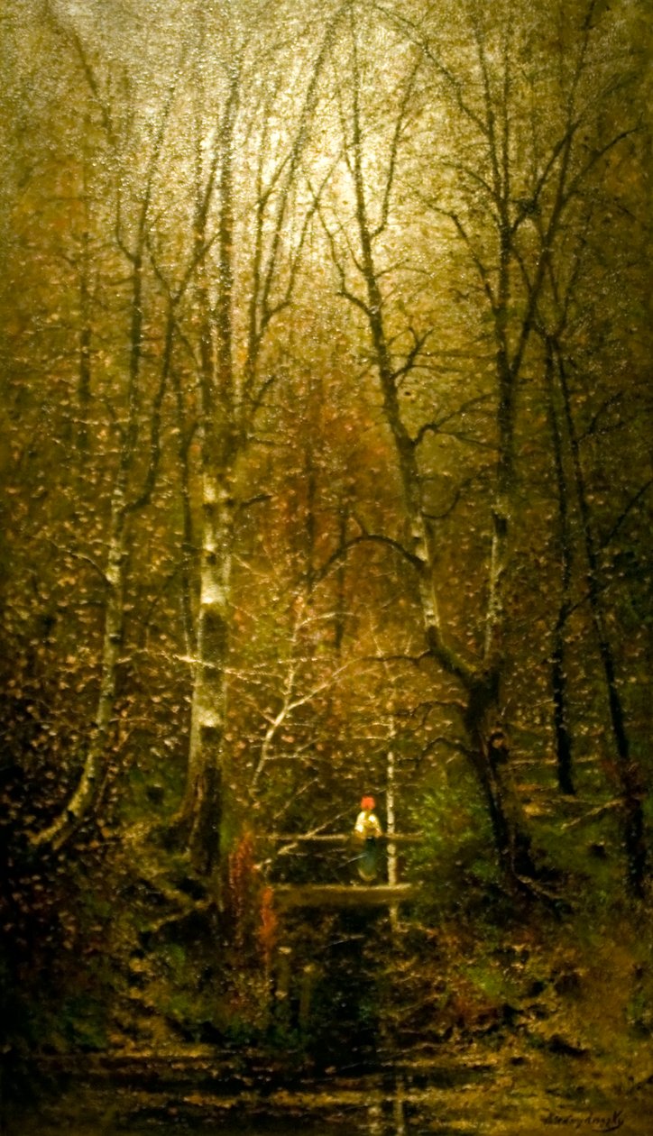 Forest stream hiddalnEngelsk: Forest_Creek_with_a_Bridgen af Laszlo Mednyanszky