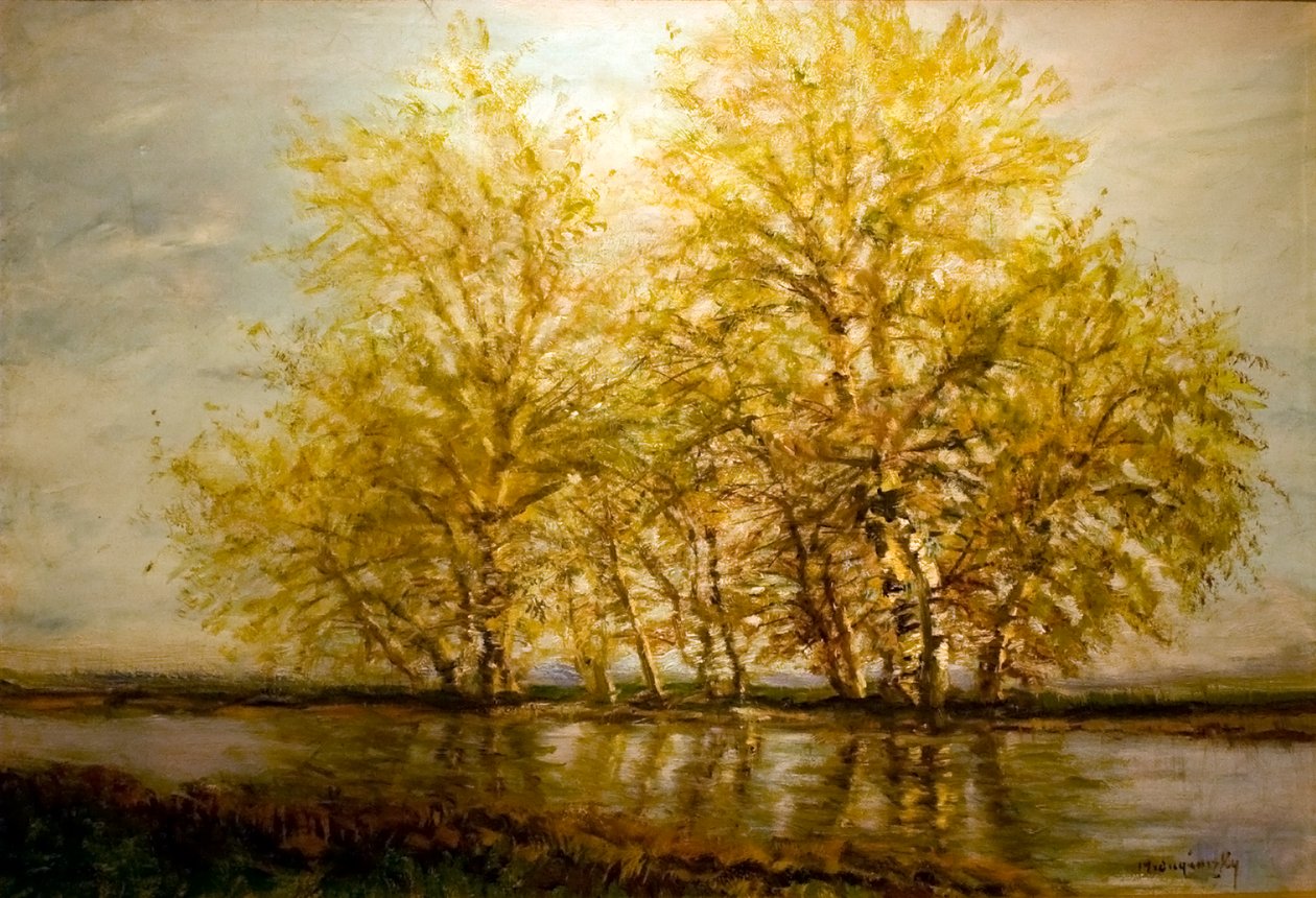 Koratavasz Fak a vizpartonnEnglish: Early_spring_Trees_at_the__Waterfrontn af Laszlo Mednyanszky
