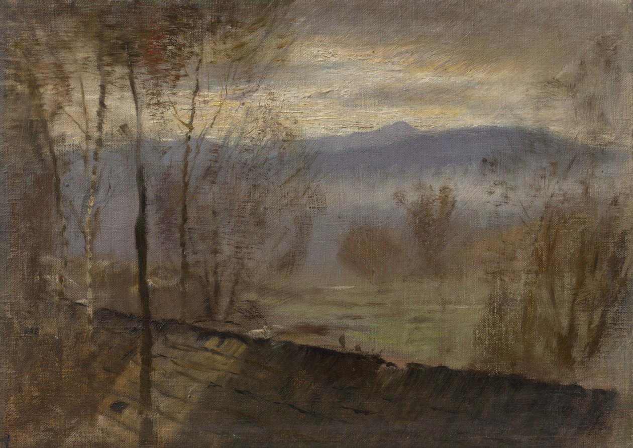 Aftenlandskab med flod, ca. 1880. af Laszlo Mednyanszky