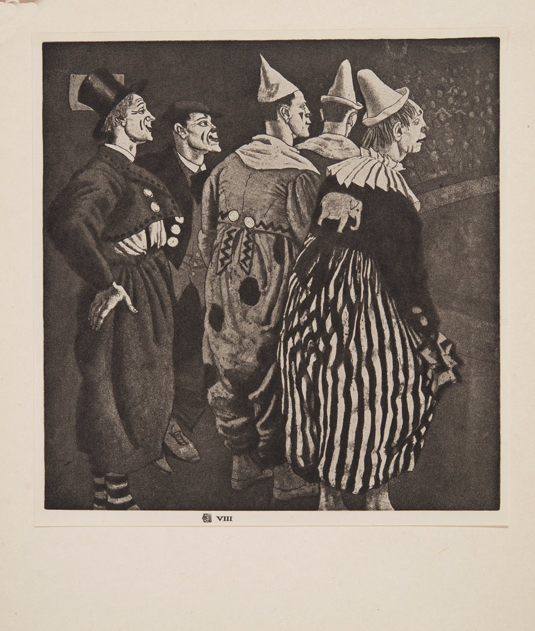 Fem klovne, pub. 1926. af Laura Knight