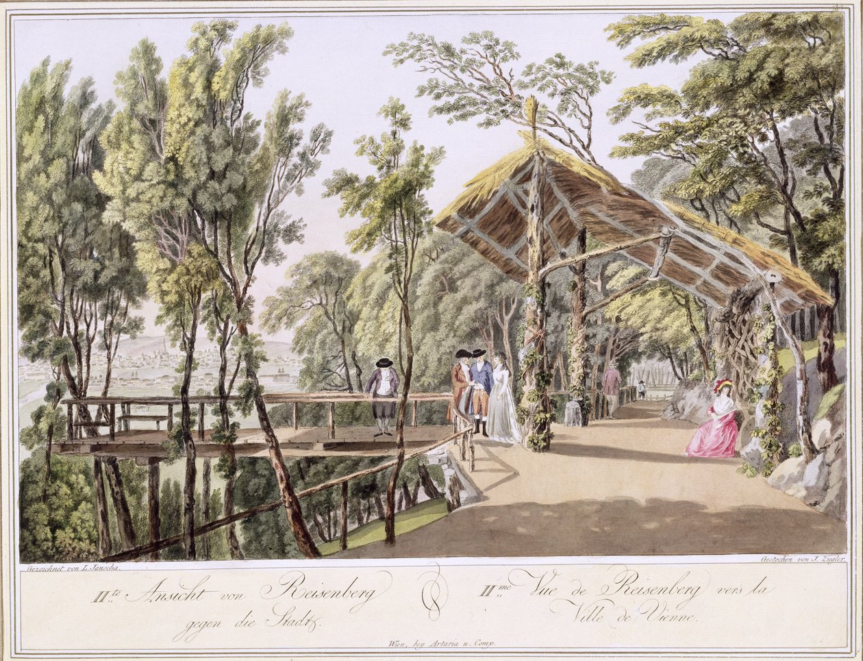 Udsigt over Reisenberg-haven nær byen Wien, indgraveret af Johann Ziegler (ca. 1750-c. 1812) af Laurenz Janscha