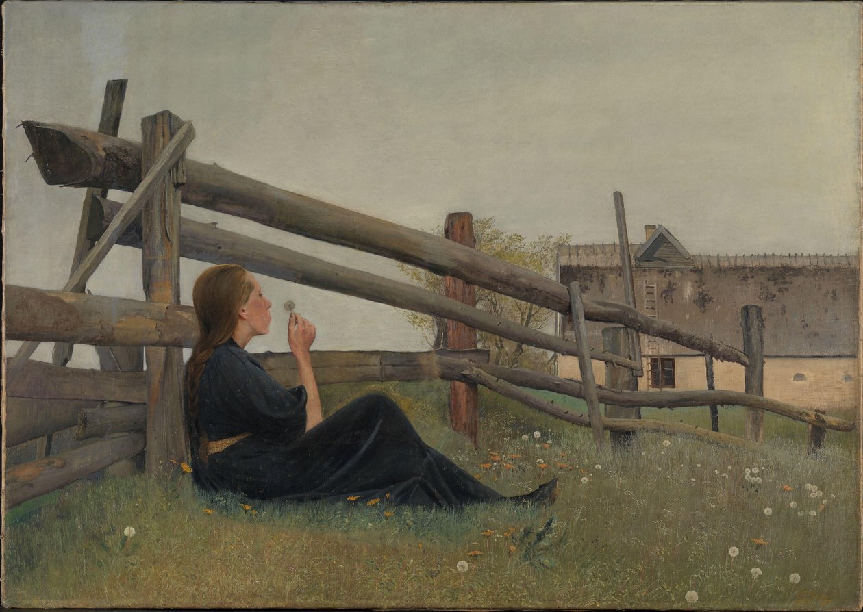 Juni. Pige, der blæser mælkebøttefrø, 1899 af Laurits Andersen Ring