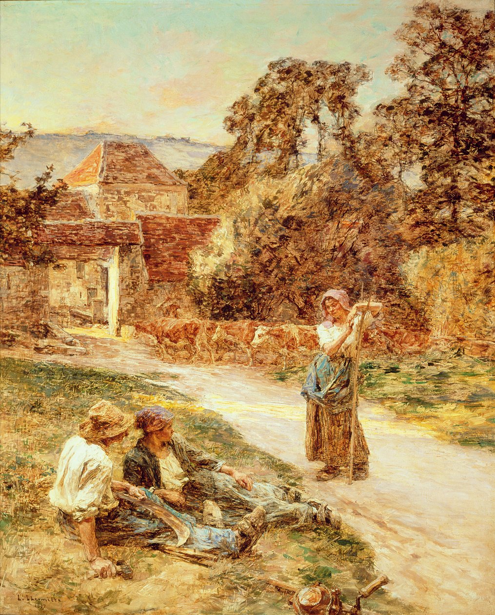 Sundown, Return of the Cattle, 1897 af Leon Augustin Lhermitte