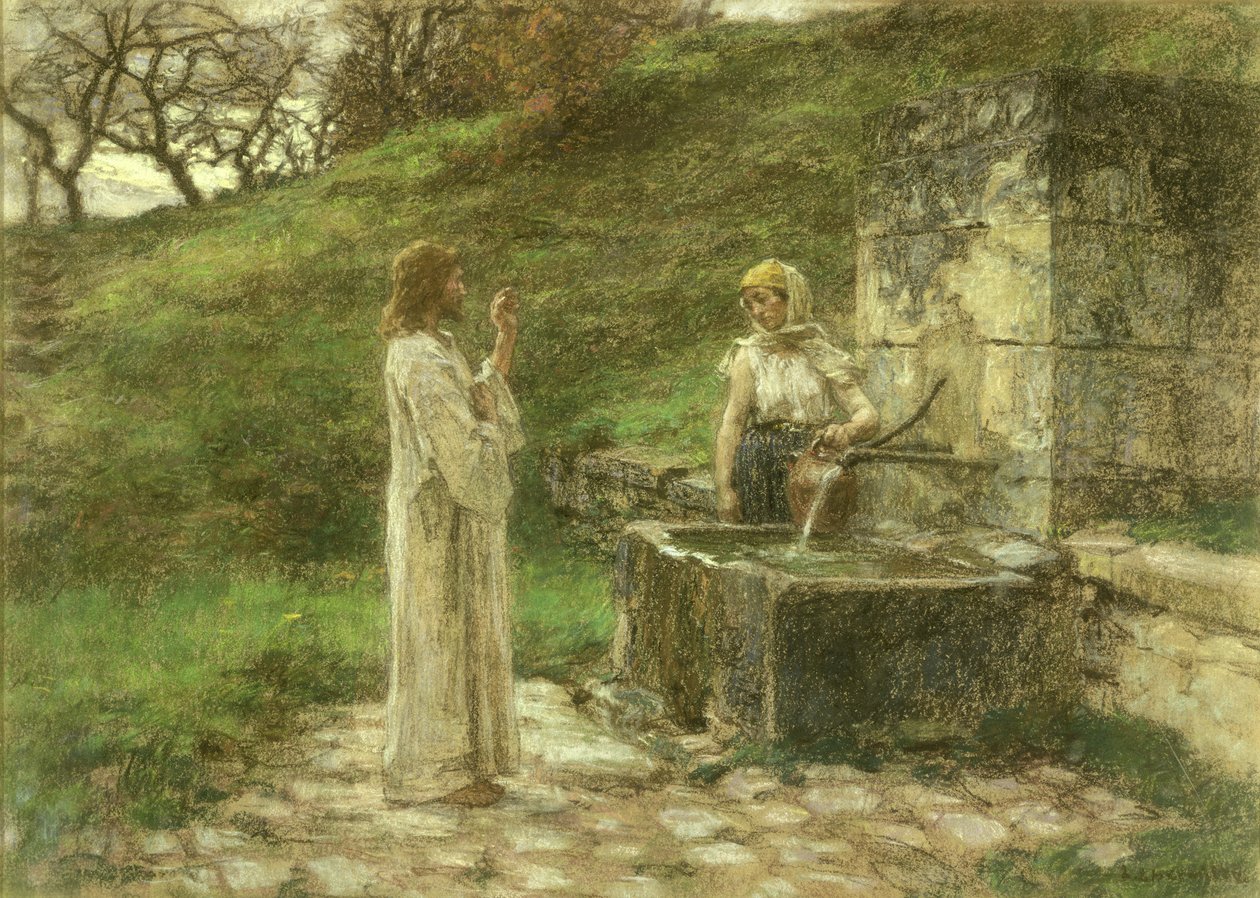Samaritaneren ved brønden (pastel på lærred) af Leon Augustin Lhermitte