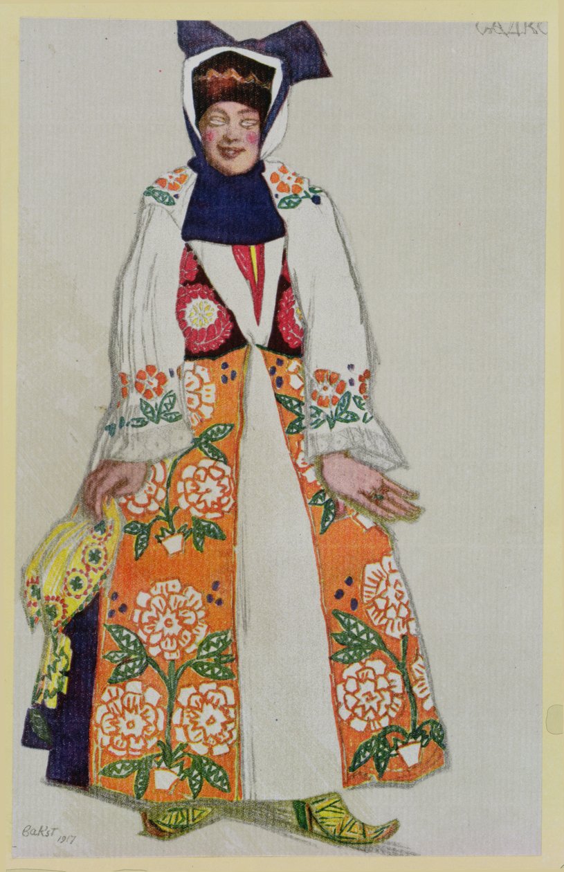 Kostumedesign til en bondekvinde, fra Sadko, 1917 af Leon Bakst