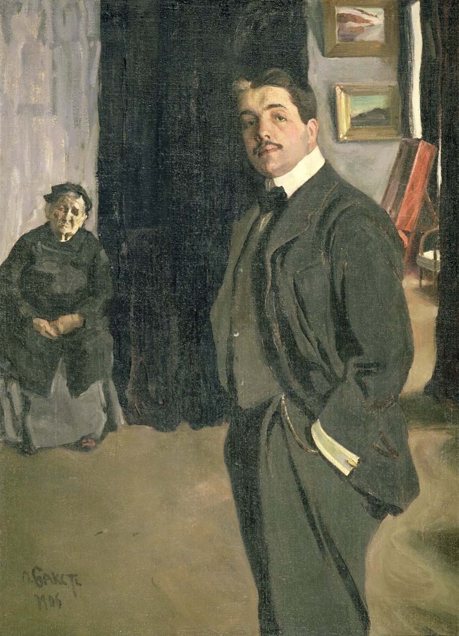 Portræt af Sergei Pavlovich Diaghilev (1872-1929) med sin sygeplejerske, 1906 af Leon Bakst