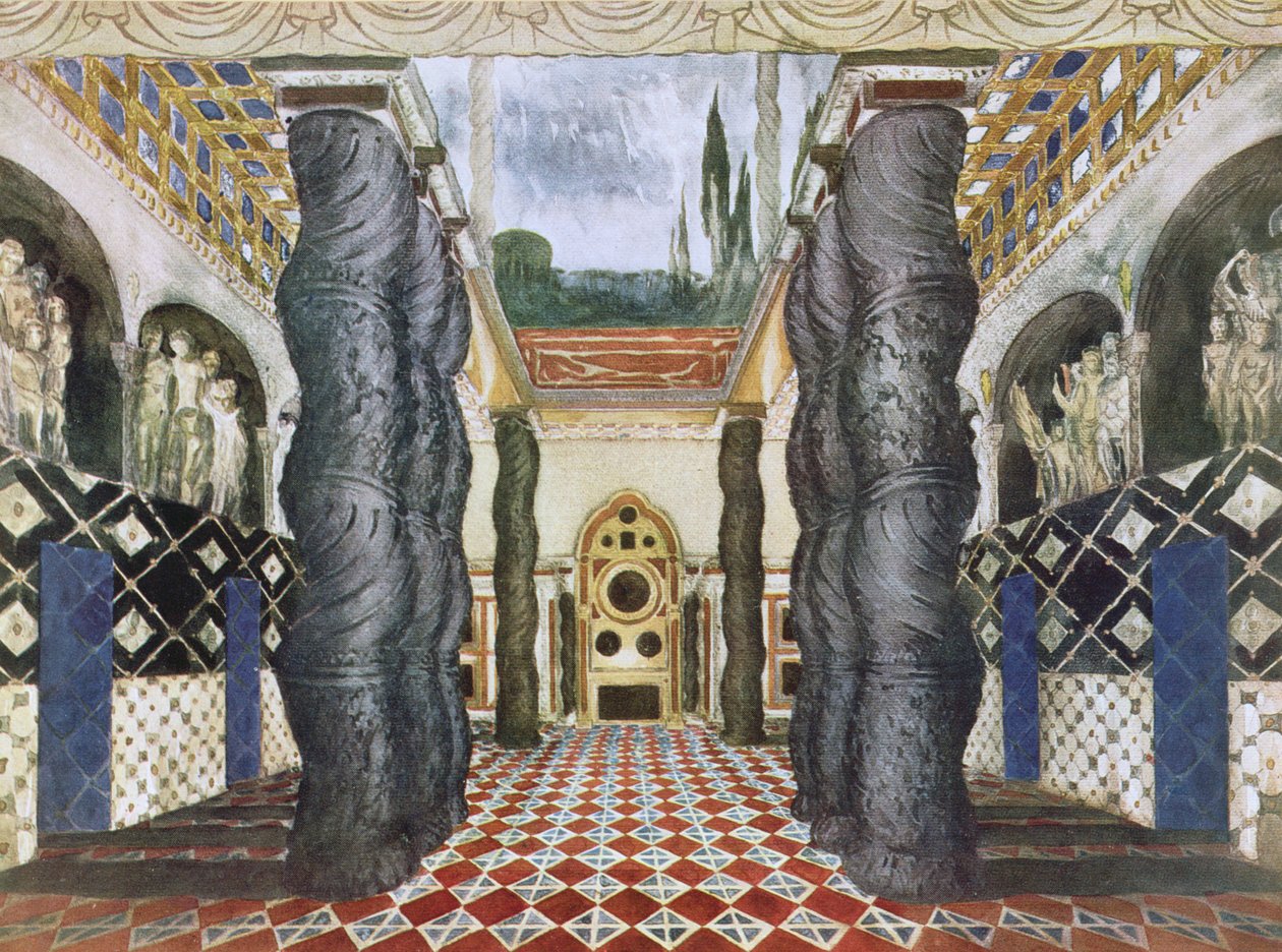 Landskabsdesign til det kejserlige palads, fra The Martyr of St. Sebastian, ca. 1911-22 af Leon Bakst