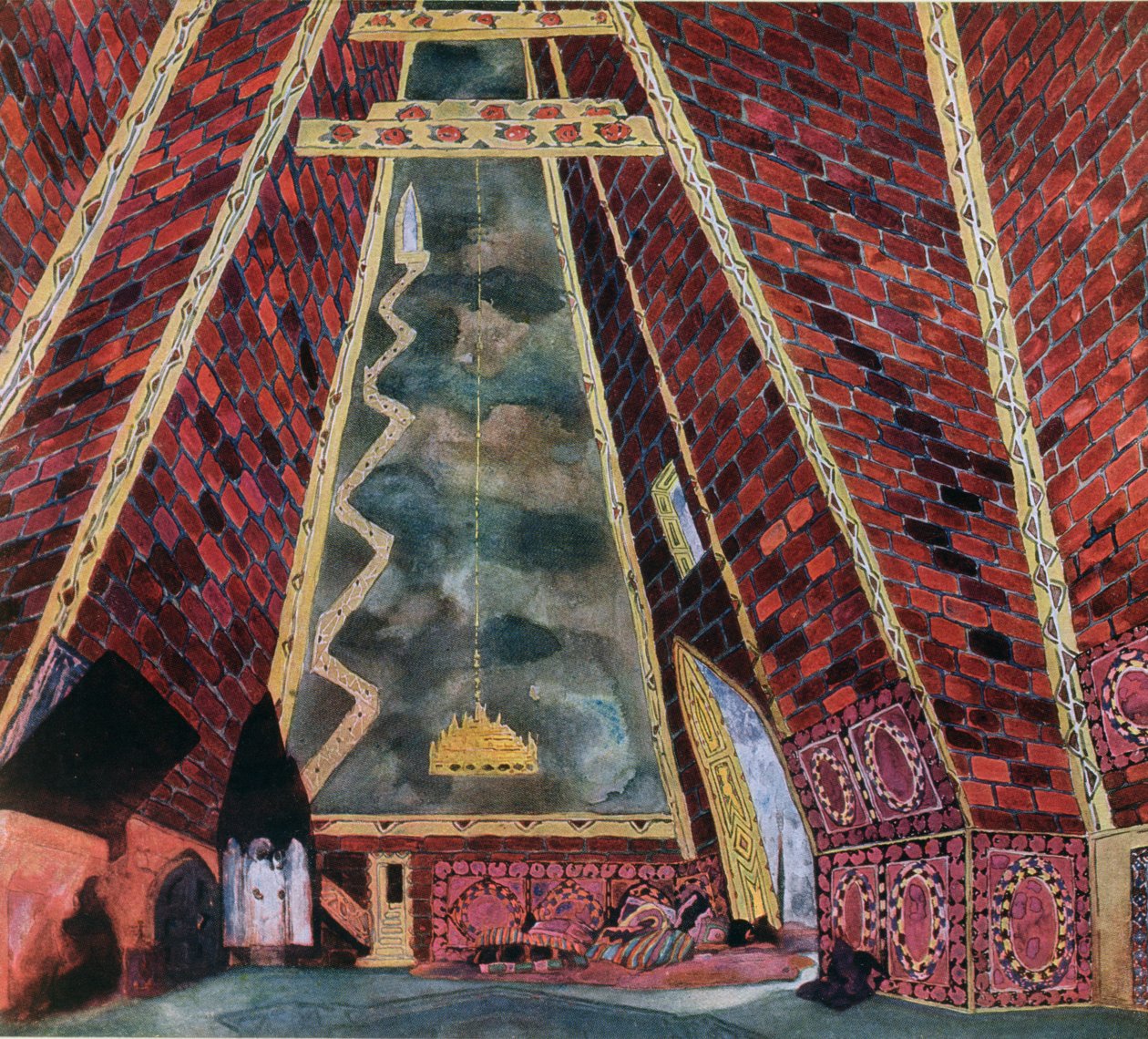 Landskabsdesign for Thamar, 1912 af Leon Bakst