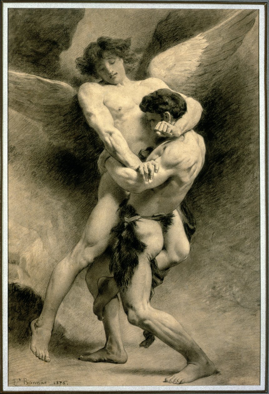 Studie for Jacob Wrestling with the Angel, 1876 (blyant og sort kridt på papir) af Leon Joseph Florentin Bonnat