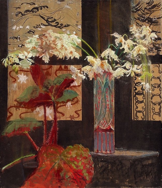 Hvide orkideer og begonia. af Leon Wyczokowski
