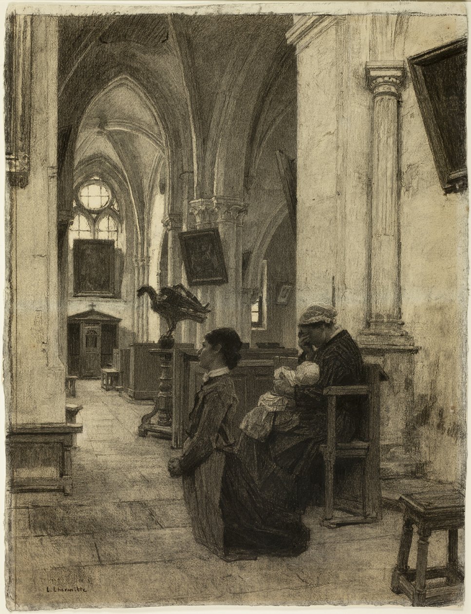 Kvinder beder i kirken af Leon Augustin Lhermitte