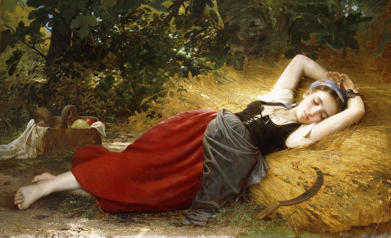 En ung bondepige, sovende, 1874 af Leon Bazile Perrault