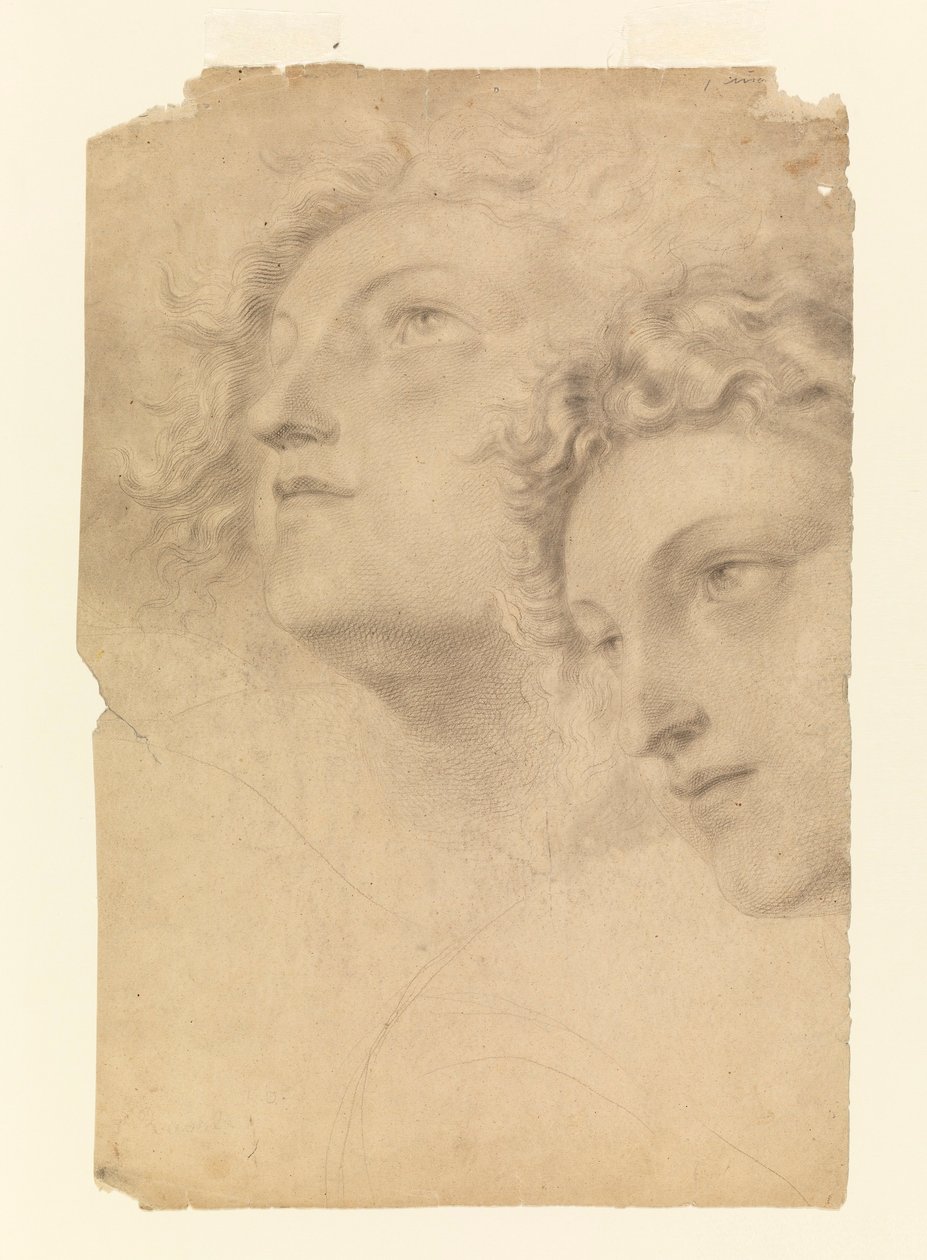 Tegning, To kvindehoveder, 1886-92 af Leon Dabo