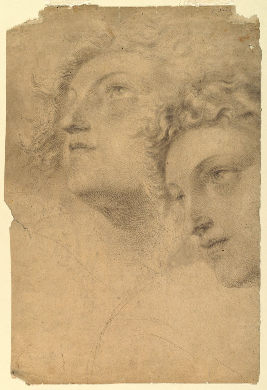 Tegning, To kvindehoveder, 1886-92 af Leon Dabo